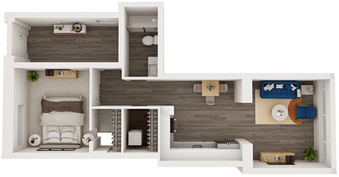 Floor plan for 1 bed, 1 bath, 699 sqft